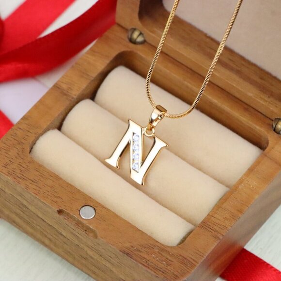 "Rose Gold Letter N Pendant with Crystals – 18K Gold Plated Charm, XPPT1363 - Picture 2 of 13